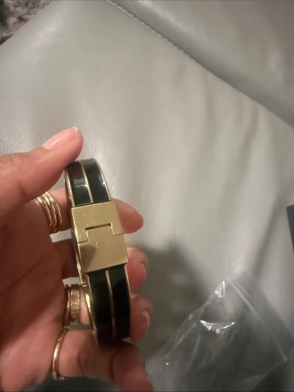 Michael Kors Gold-Tone Plaque Bracelet with Black Band